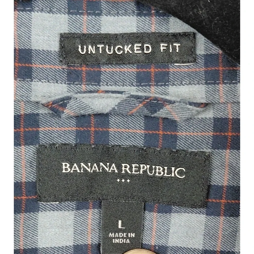 Banana Republic Untucked Fit Mens Large Plaid Long Sleeve‎ Button Up Shirt